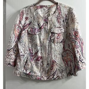 Chico’s Jacket Women's‎ Size Large Multicolor 100% Linen Paisley Watercolor BOHO